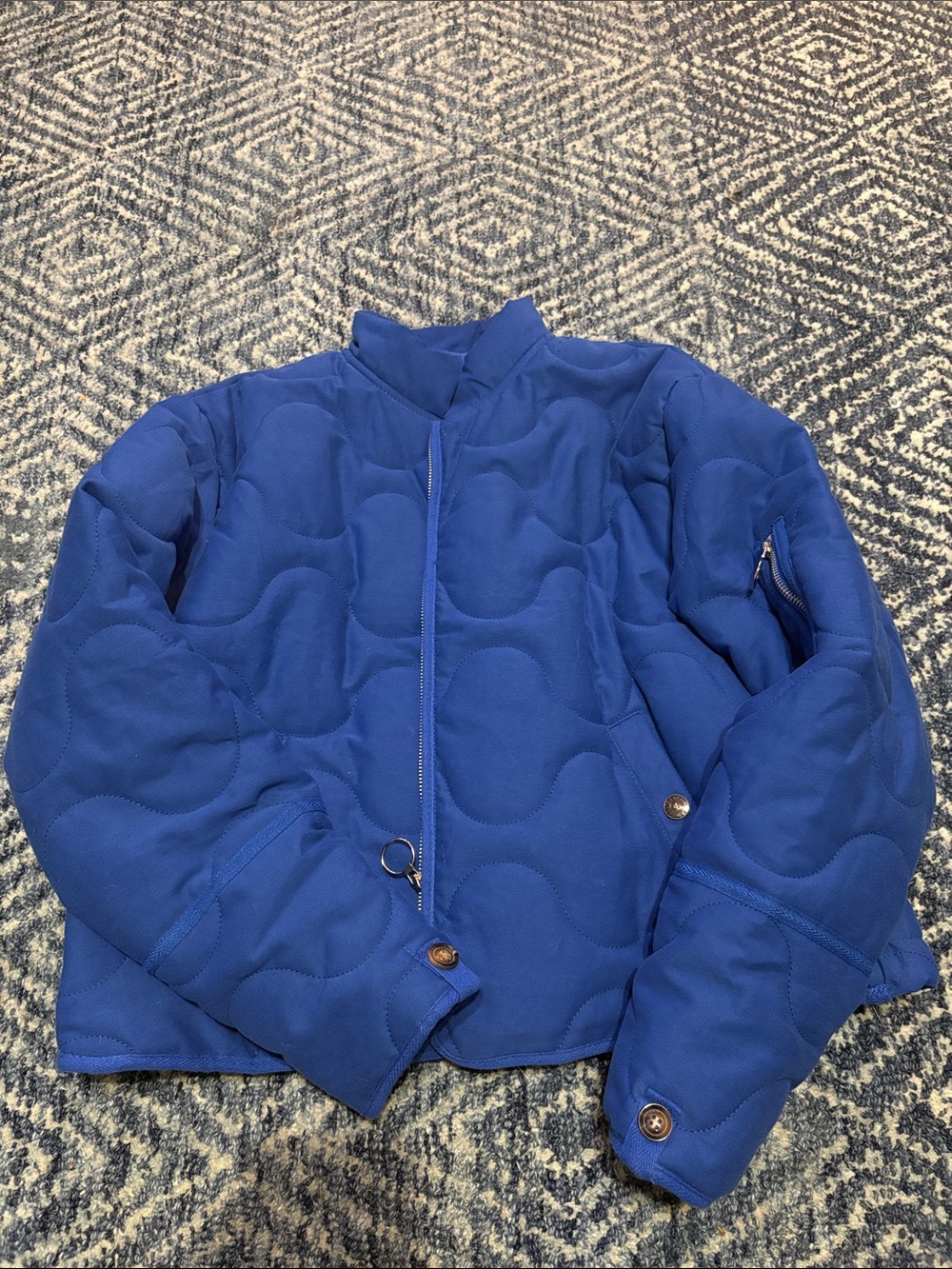 Amazon Blue Quilted Bomber Jacket